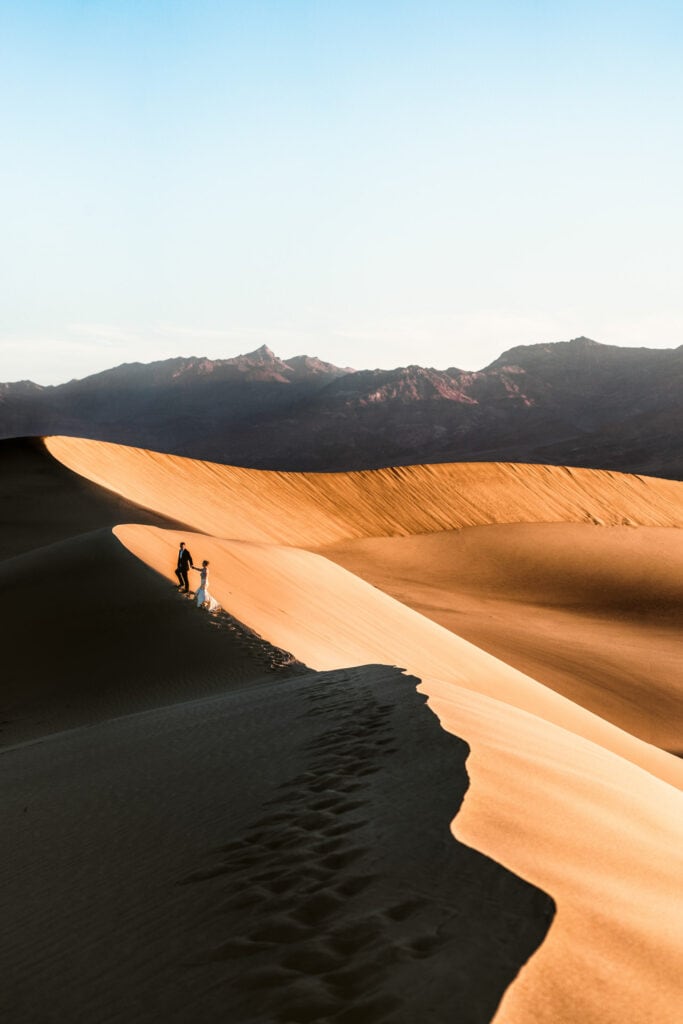 elopement photography by Sonderland and JD Land at the Mesquite sand dunes in Death Valley National Park